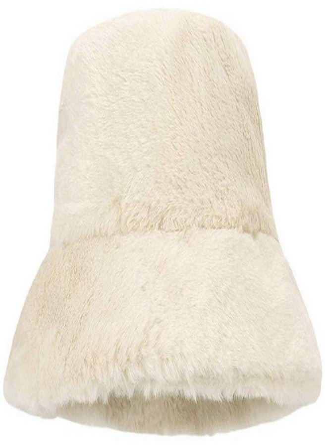 Brcus Women Winter Plush Bucket Hat Warm Solid Color Faux Fur Fisherman Cap White - Image 1